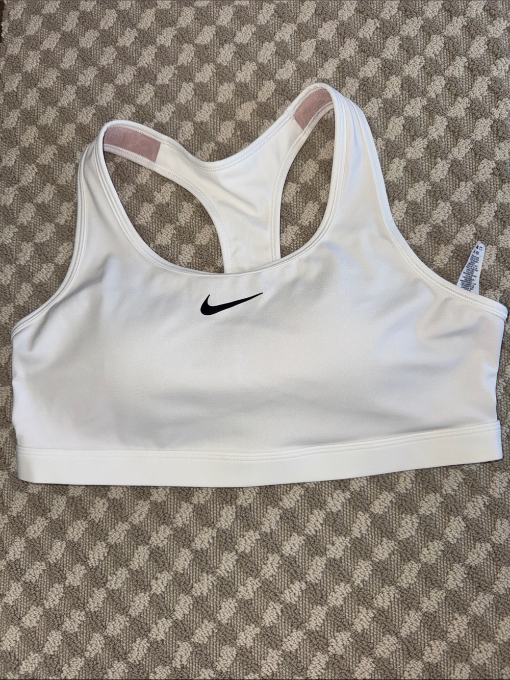 Nike White Racerback Sports Bra with Black Swoosh